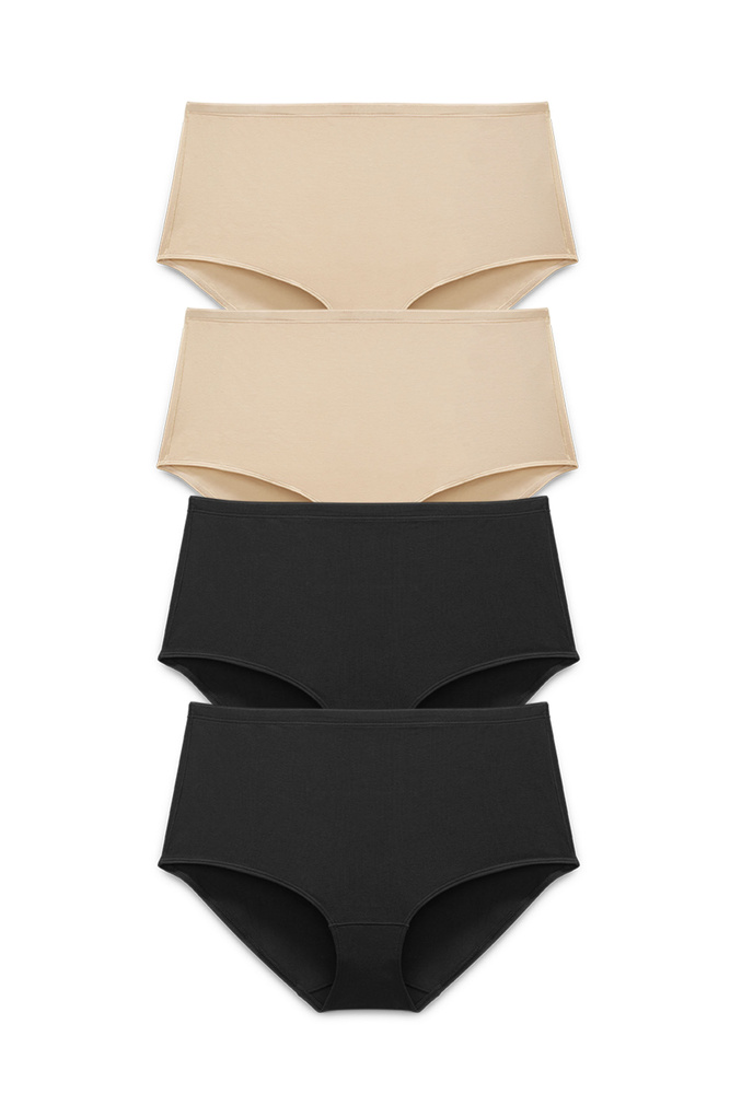 4-pack Organic Cotton maxi panty black & beige