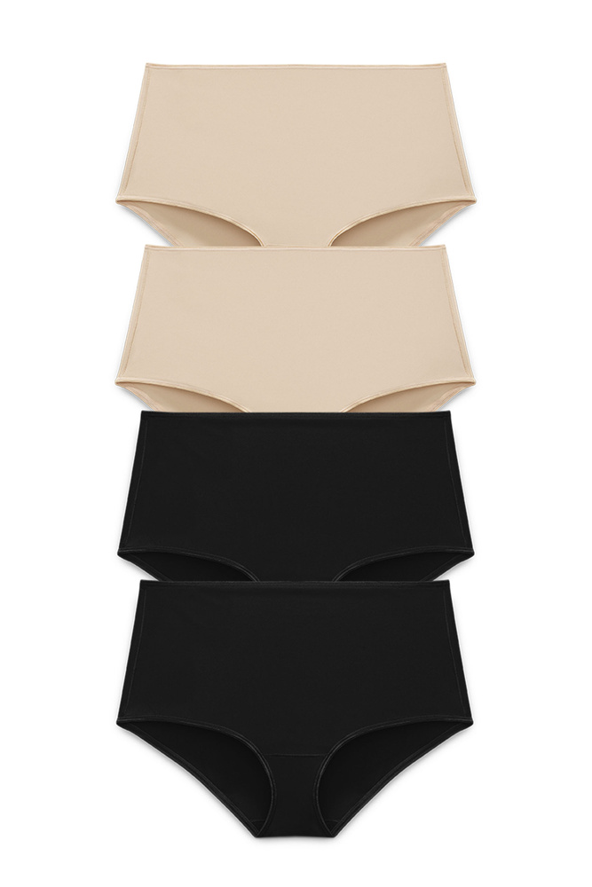 4-pack Recycled Comfort maxi panty black & beige